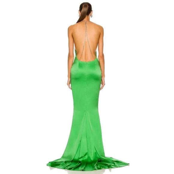 Retrofete Satin Crystal Margot Gown in Green XSmall New. Long Maxi Dress - Picture 5 of 17